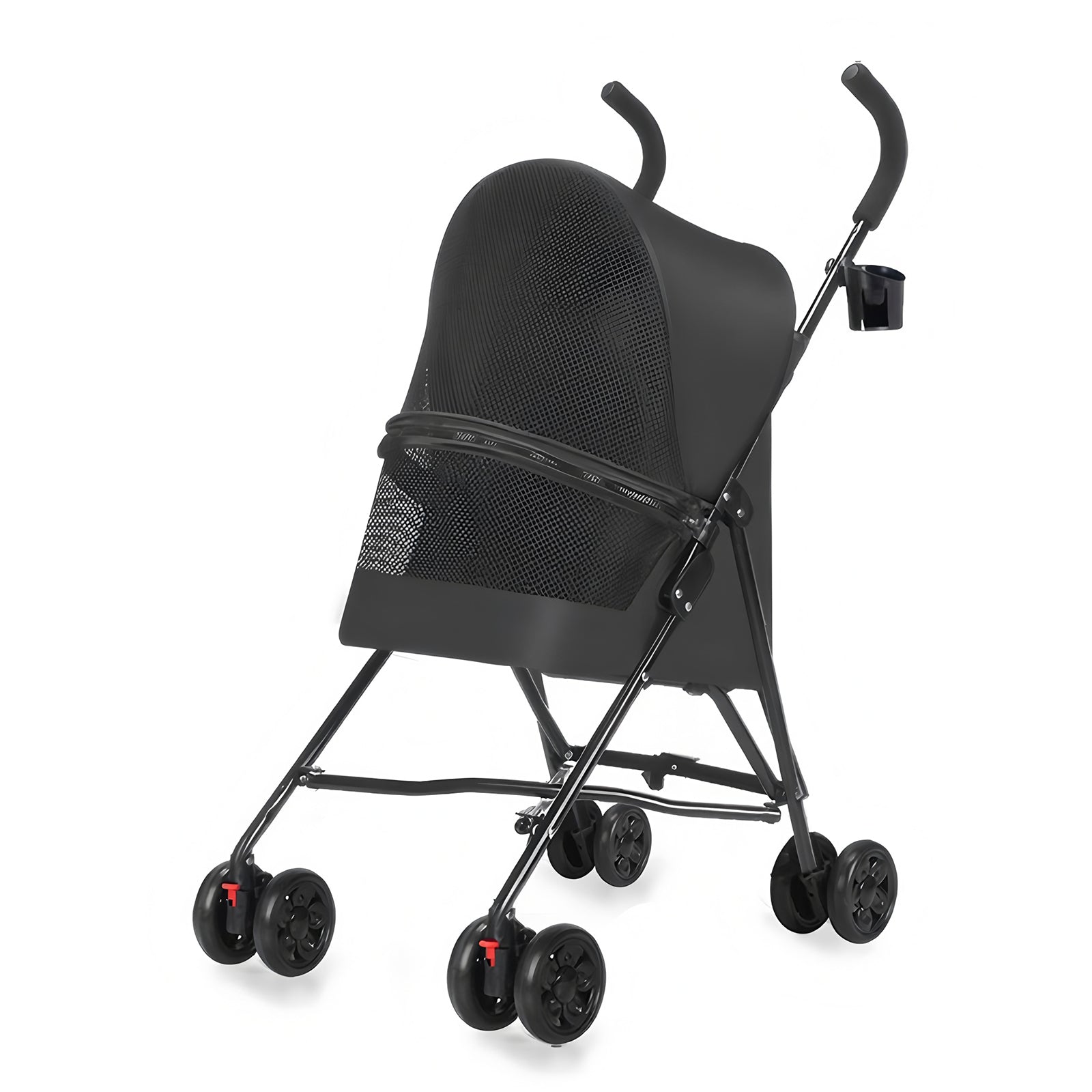 Pet Stroller for Small Dogs Cats with Mesh Ventilation, Lightweight Foldable Design, Cup Holder, Black image 3