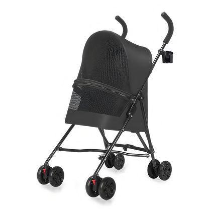 Pet Stroller for Small Dogs Cats with Mesh Ventilation, Lightweight Foldable Design, Cup Holder, Black image 3
