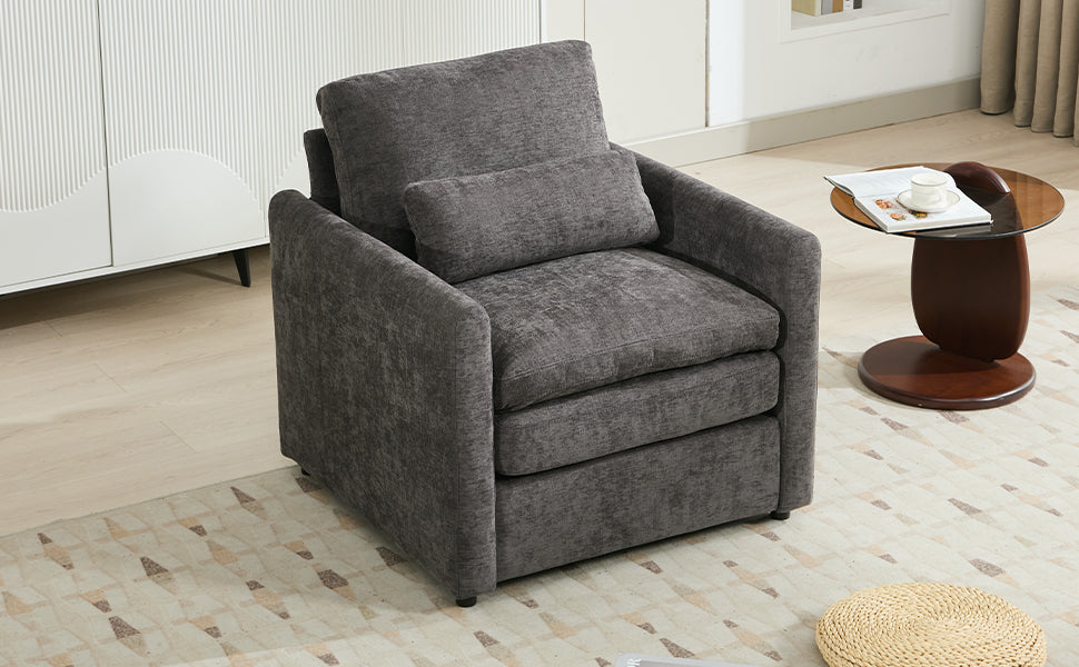 31.9" Cozy Upholstered Armchair Oversized Comfy Cloud Sofa Double Cushion Single Sofa Plush Cushion Armchair for Living Room, Grey image 6
