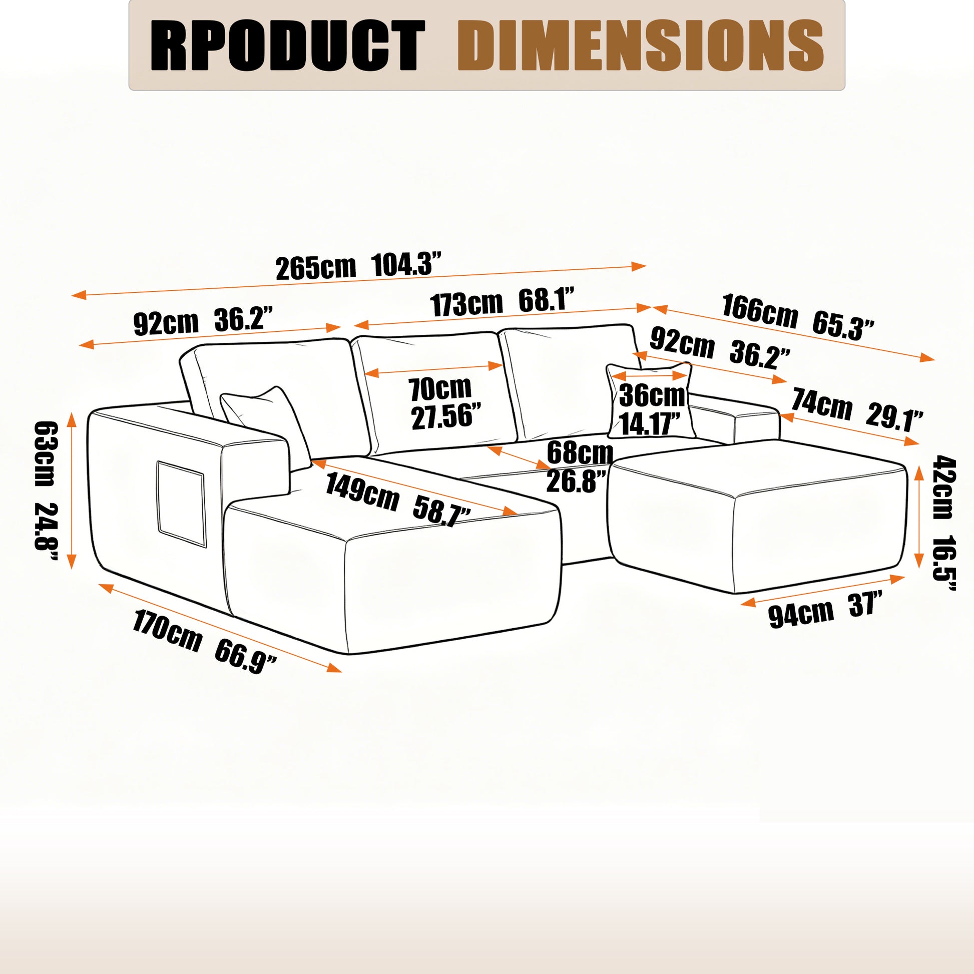 104''Cloud Sectional Couch with U-Shaped Chaise,Modern Modular Sofa with Deep Seat, Upholstered Couches for Living Room Bedroom,No Assembly Required,(Plush Fabric),Beige image 6