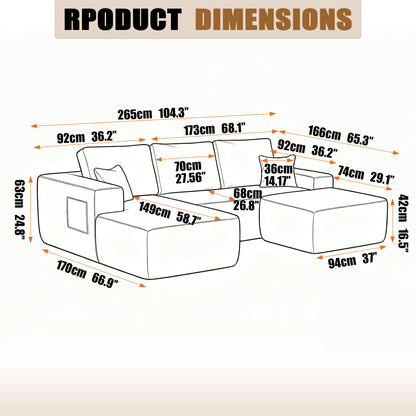 104''Cloud Sectional Couch with U-Shaped Chaise,Modern Modular Sofa with Deep Seat, Upholstered Couches for Living Room Bedroom,No Assembly Required,(Plush Fabric),Beige image 6