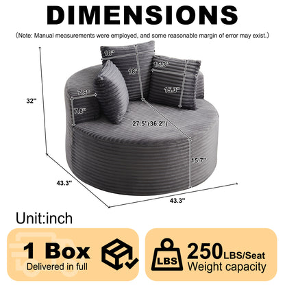 43-inch round corduroy single sofa, comfortable lounge chair, comes with three pillows, minimalist design, perfect for bedrooms, lounges, game rooms, and living rooms image 4