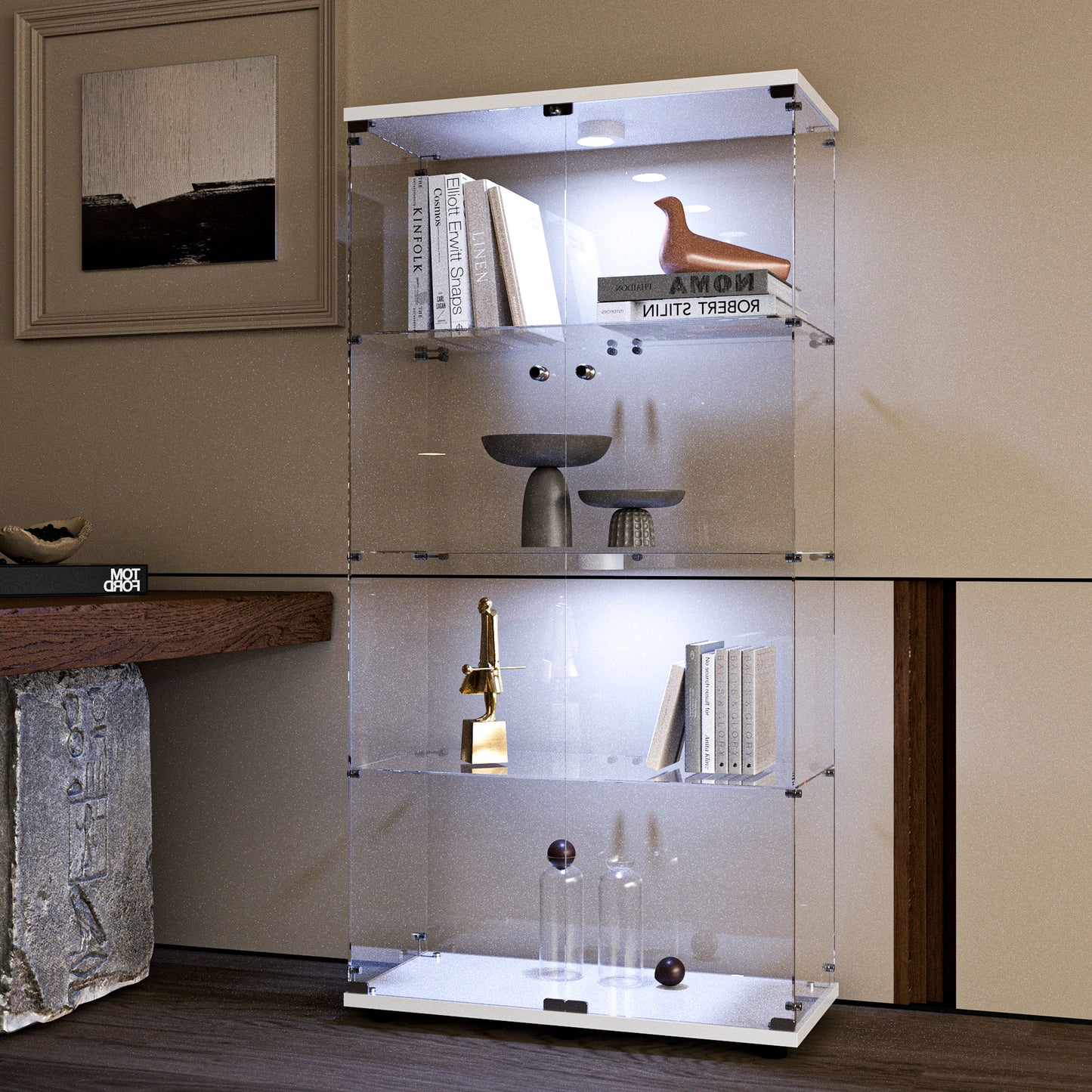 Tempered glass display cabinet,wine cabinet,storage cabinet,file cabinet,with a variety of colors of pat lights,door locks,adjustable floor feet suitable for uneven ground,can be placed anywhere,white image 4