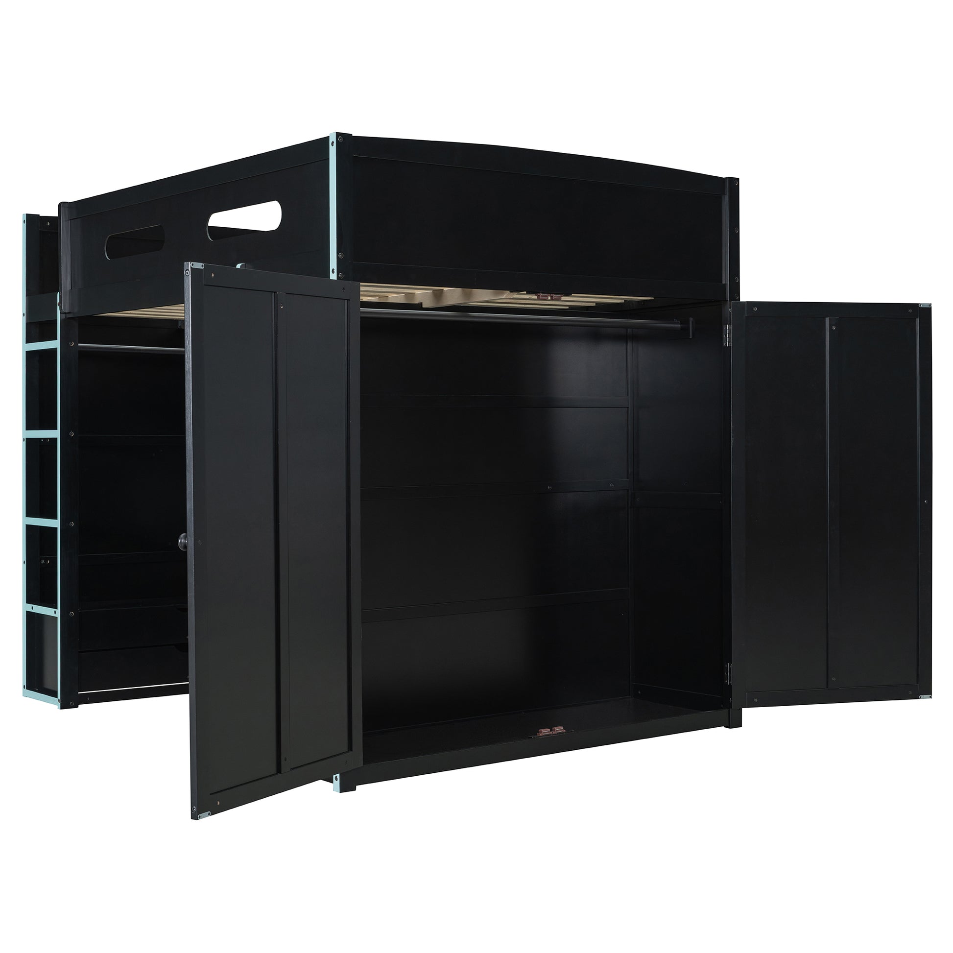 Full Size Wood Loft Bed with Desk,Wardrobe,Ample Storage Space,and RGB Light, Cloud Blue(OLD SKU:LT000261AAC) image 5