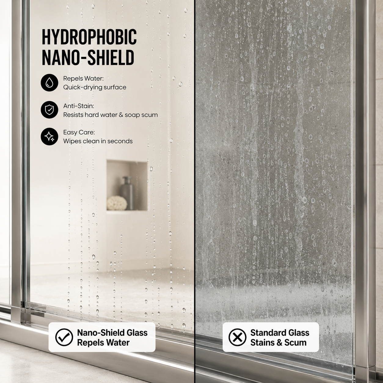 56-60" W x 72" H Framed Double Sliding Shower Door, 1/4" (6mm) Clear Tempered Glass with Safety Film and Nano Coating, Waterproof Seals, Chrome image 2