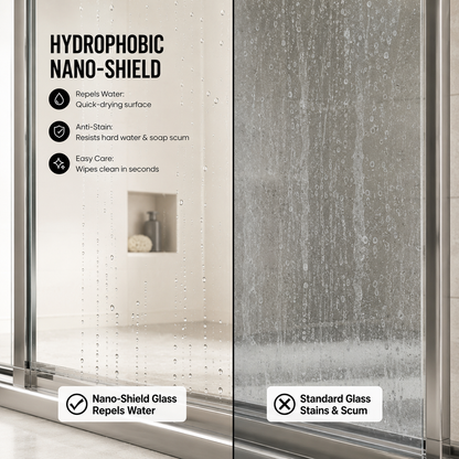 56-60" W x 72" H Framed Double Sliding Shower Door, 1/4" (6mm) Clear Tempered Glass with Safety Film and Nano Coating, Waterproof Seals, Chrome image 2