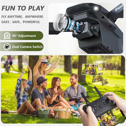 E88 Drone With Dual Camera, Mobile App Control, Indoor Flying Toy RC Plane With Video Function - Ideal Gift For Beginners, Christmas Halloween Thanksgiving Birthday Gift (Black+Dual Batteries)