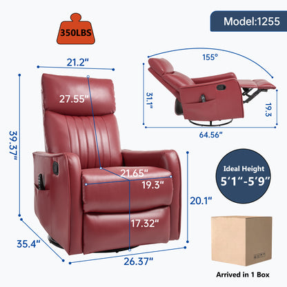 Red Faux Leather Heat Massage Manual Recliner Chair with Rocker and Swivel for Living Room image 2