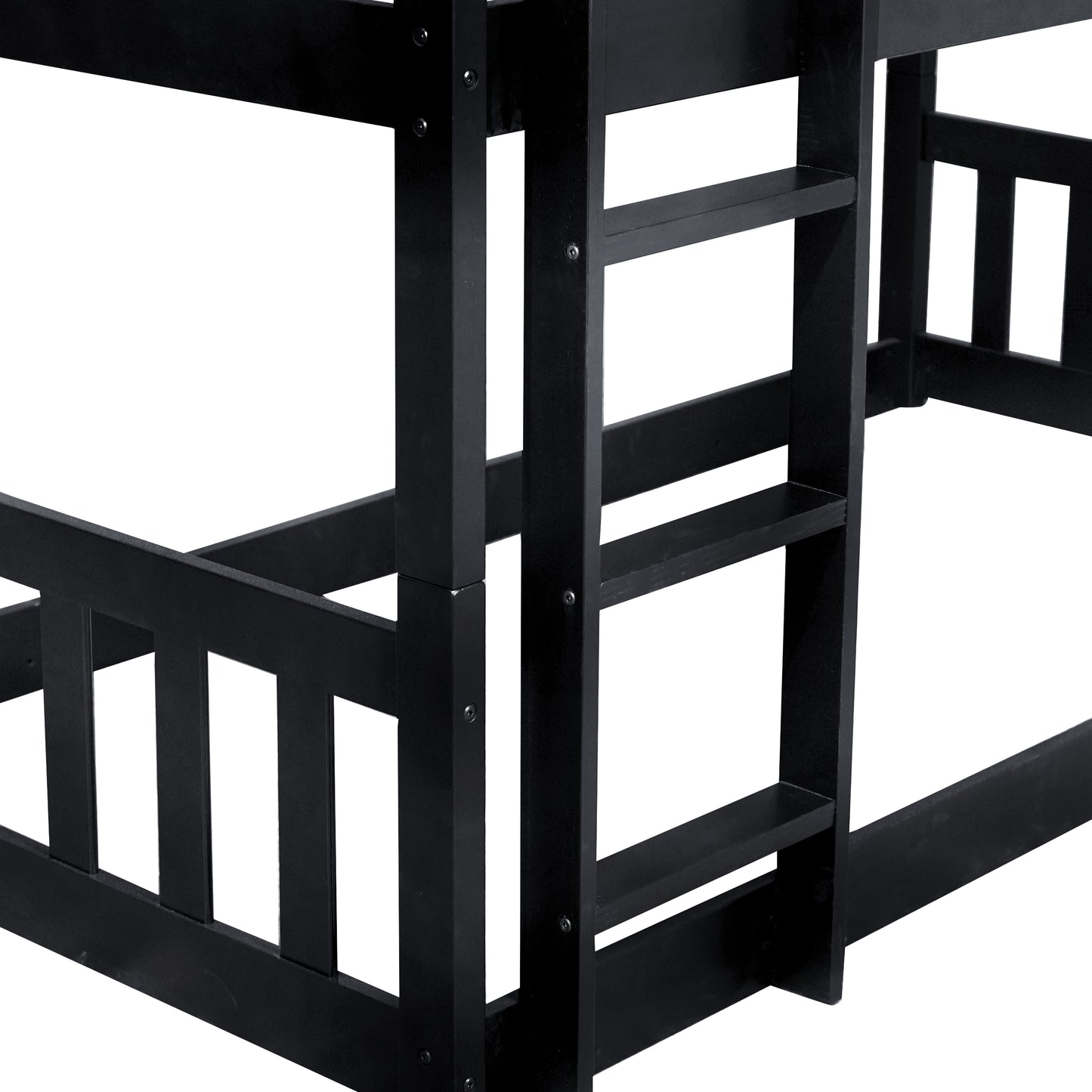 Twin Size Triple Rubber Wood Bunk Bed, with Ladders, Guardrails Detachable Bunk Bed, Twin over Twin over Twin,Black image 2