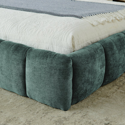 King size Upholstered Bed Frame with Thick Fabric, Chenille Fabric Grounded King Size Platform Bed with Headboard and Solid Frame. No Box Spring Needed-green(88.5''*85.5''*24'') image 6