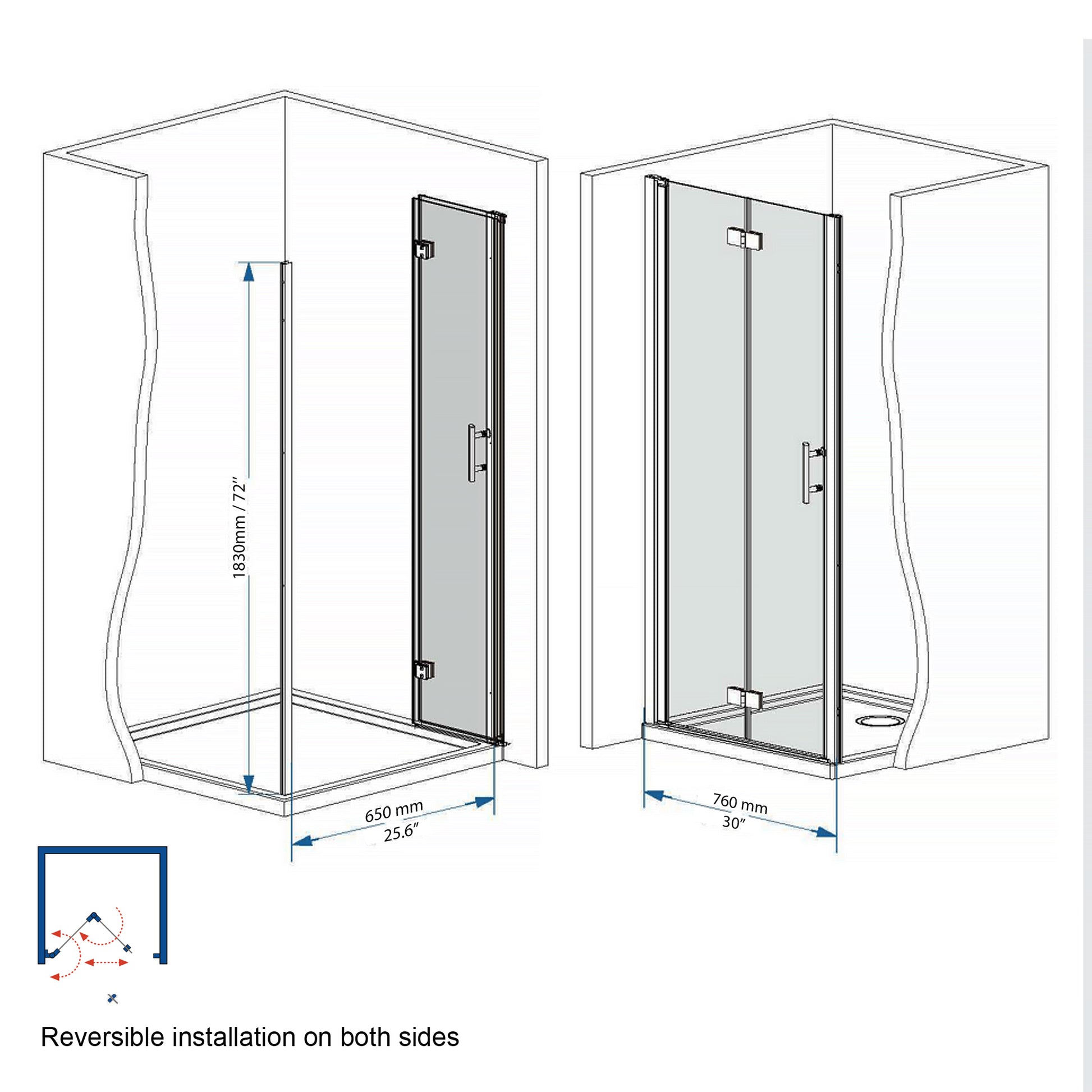 31-30"x 72" Bifold Shower Door, 1/4"(6mm) Tempered Glass, Chrome Aluminum Frame, Explosion Proof Film image 7