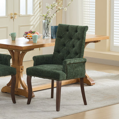 Upholstered Chenille Fabric Accent Dining Chair, Curved Solid Wood Legs, Elegant Tufted Club Dining Room Kitchen Room Arm Dining Chair, Single Pack,Olive Green,SW1895OL image 1