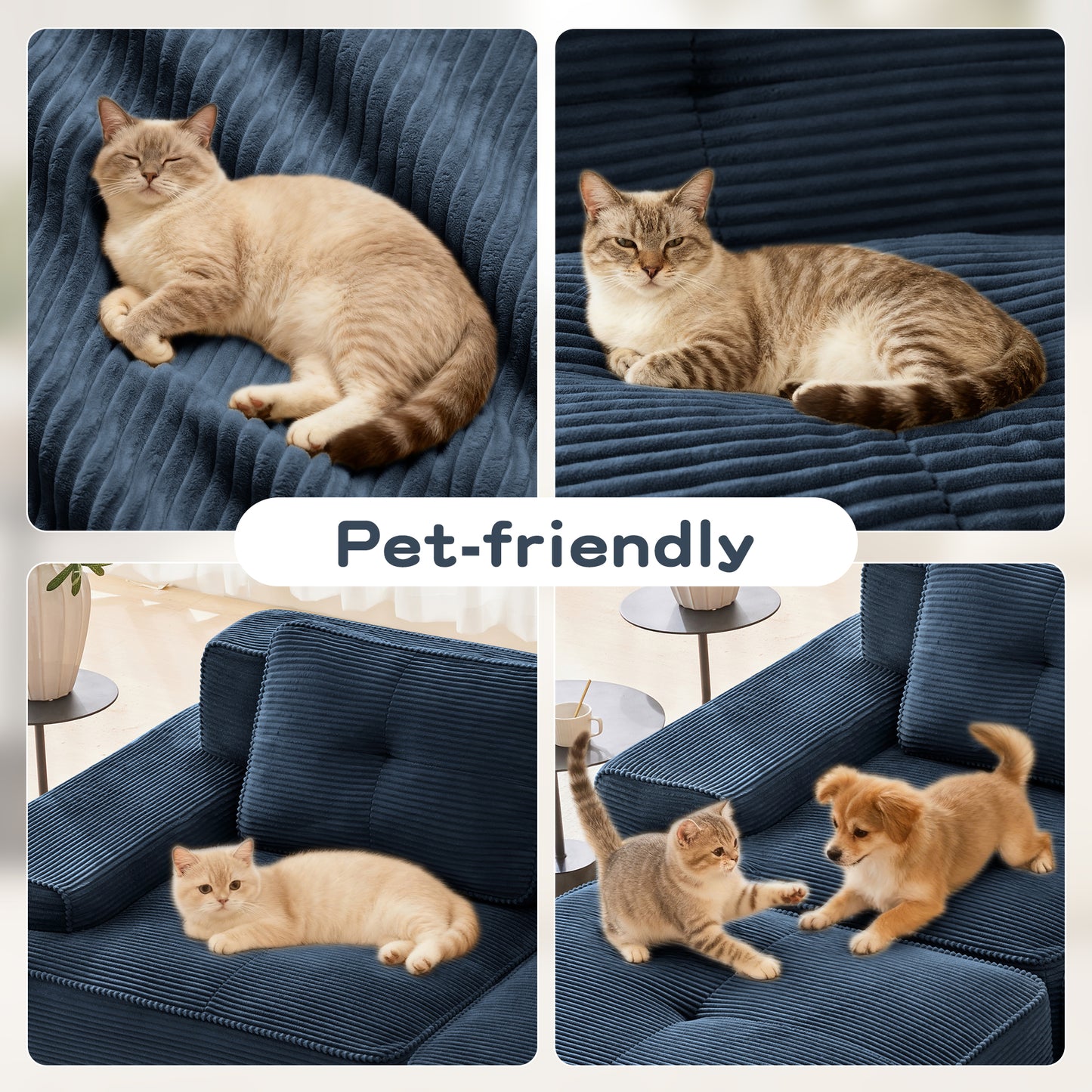82" Modern L-Shaped Modular Sectional Sofa for Living Room, Corduroy Fabric, 2-Seater Couch with Deep Seat, Pearl-like piping, Tufted Design, No Assembly, Anti-slip Design​, Blue image 8