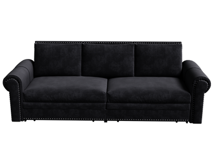 Chesterfield Sofa,93.7" King Pull Out Sofa Bed,3-in-1 Velvet Convertible Sleeper Sofa with Nailhead Trim & Rolled Arm,Multi-Functional Sofa Bed for Black (Old sku:W1885S00039/W1885S00100) image 12