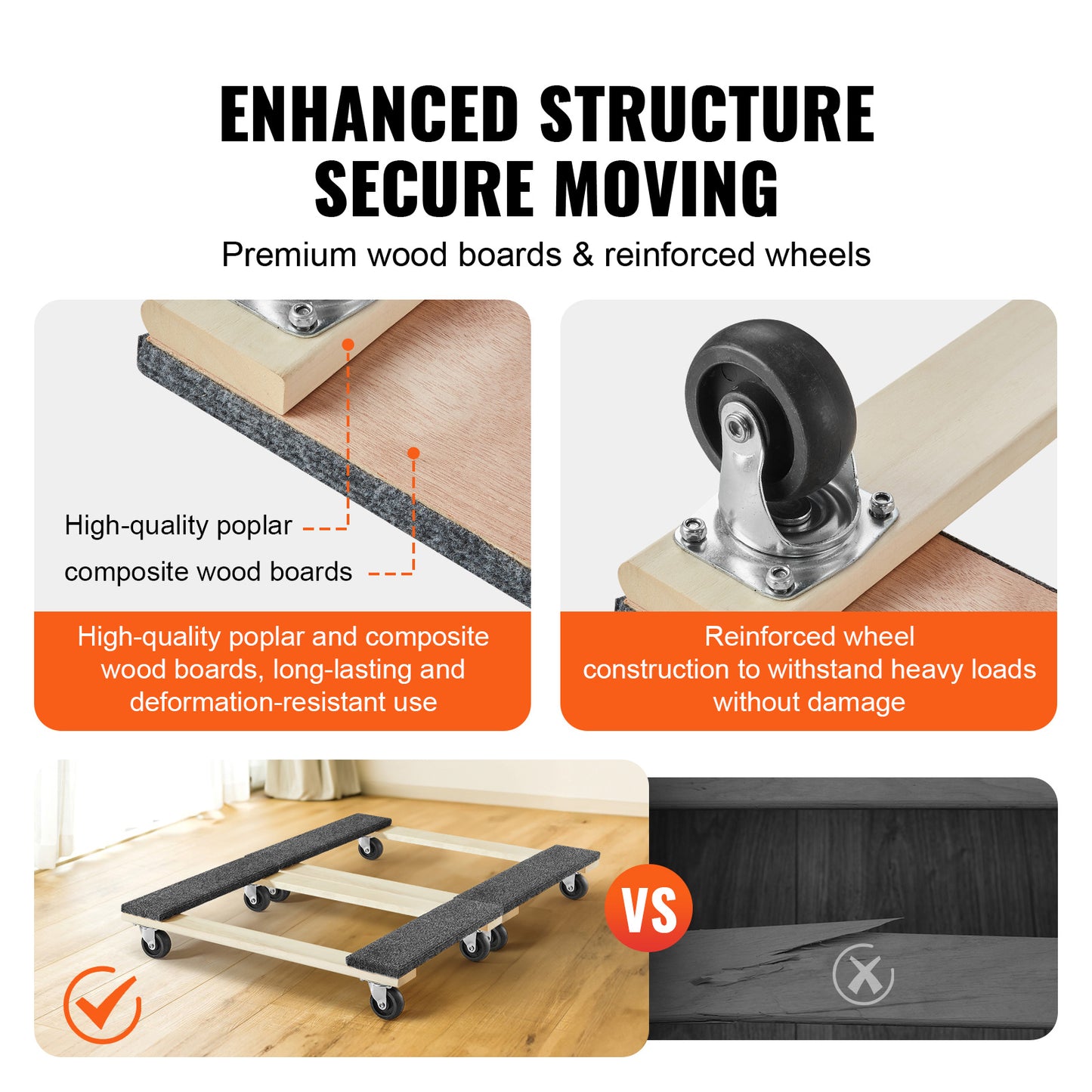 Furniture Dolly, 1000 lbs Each Load Capacity, 2 Packs, 18" x 30", 8 x 3" PP Swivel Casters, Heavy Duty Hardwood Furniture Moving Dolly, Mover's Dolly, Moving Cart with Wheels for Heavy Furniture image 6