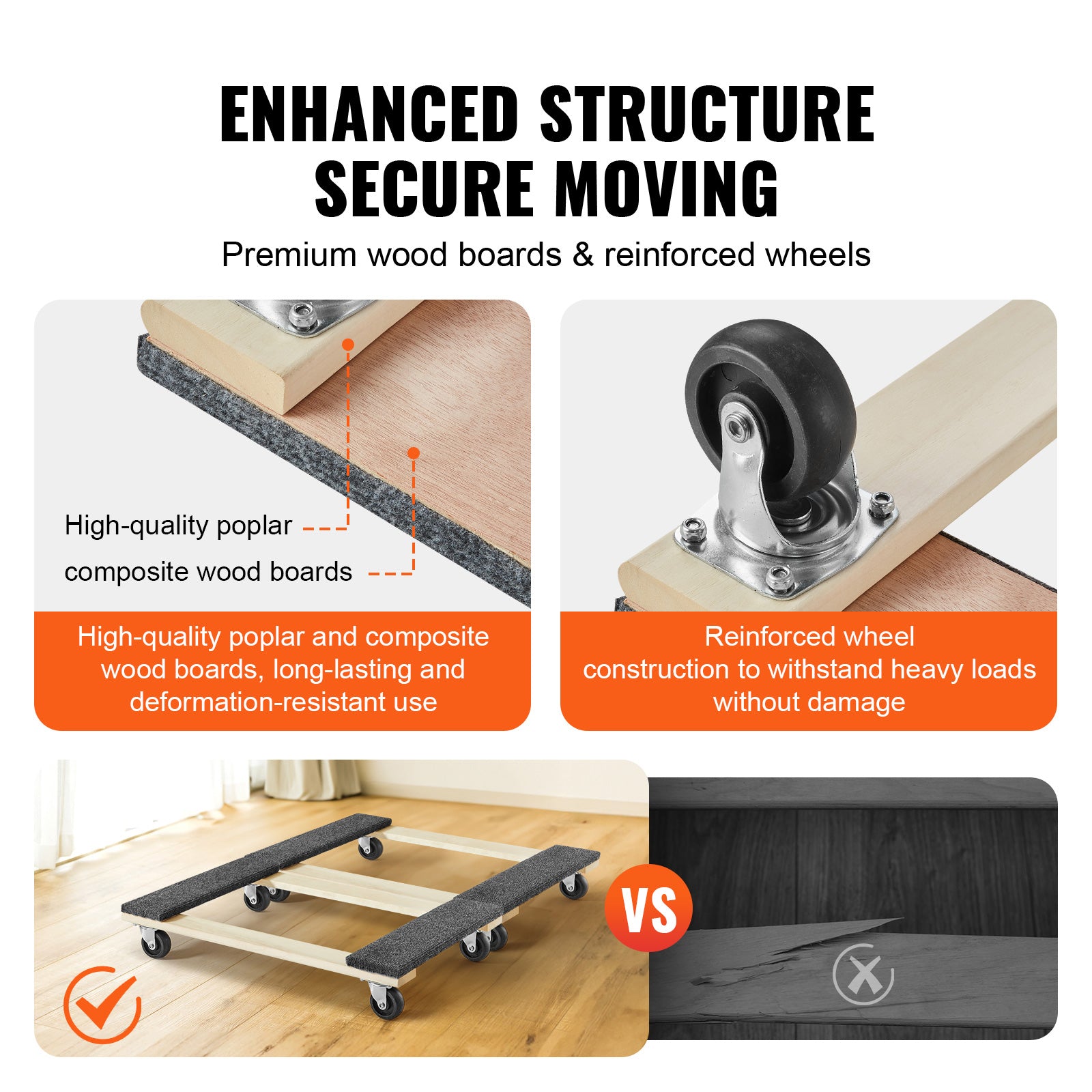 Furniture Dolly, 1000 lbs Each Load Capacity, 2 Packs, 18" x 30", 8 x 3" PP Swivel Casters, Heavy Duty Hardwood Furniture Moving Dolly, Mover's Dolly, Moving Cart with Wheels for Heavy Furniture image 6