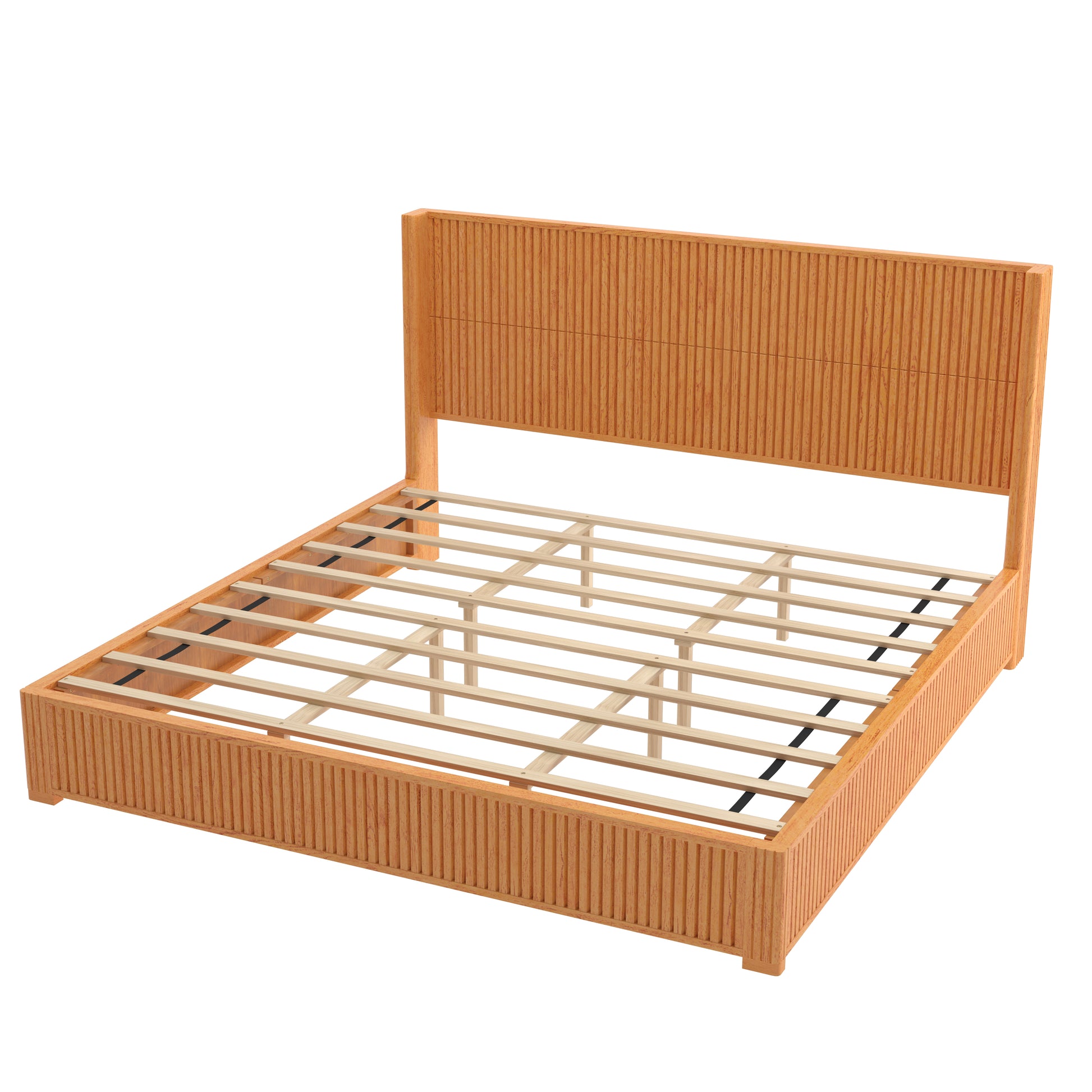 Solid Wood Platform Bed Frame with Headboard, No Box Spring Needed, Floor-standing bed, Easy Assembly, King Size, Natural image 9