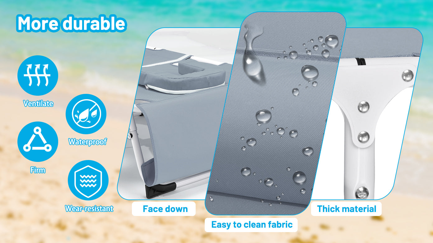 3-in-1 Heavy Duty Tanning Chair with Face Hole Adjustable 5-Position Folding Chaise Lounge Chairs for Outside Portable Lay Flat Beach Lounge Chair for Outdoor Sunbathing Patio Pool Lawn Camping Deck P image 7
