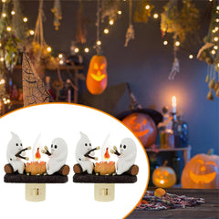 Ghost Campfire Flickering Night Light, 3D LED Night Light Faux Campfire Halloween Spooky Fire,Ghost Decorations Halloween lamp Gifts,Flameless Candles Halloween Decorations Indoor (2 Pcs)