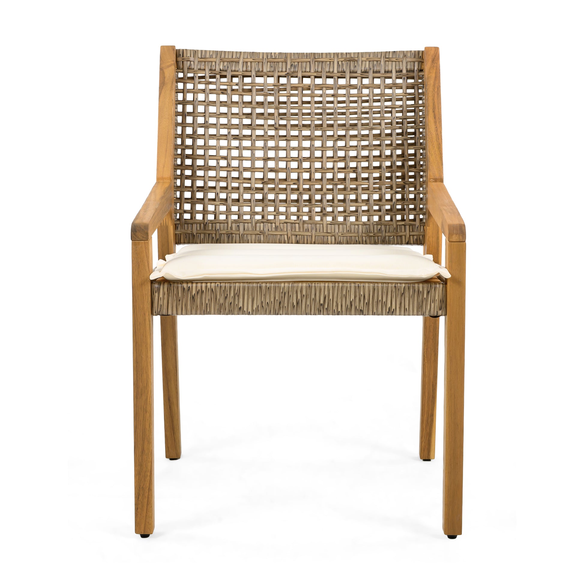 Outdoor Dining Set – Premium Acacia Wood Della Table & Wicker Chairs with Cream Cushion for Comfortable Dining Experience,Suitable for large gatherings(1 Table + 6 Chairs) image 9