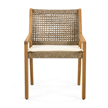 Outdoor Dining Set – Premium Acacia Wood Della Table & Wicker Chairs with Cream Cushion for Comfortable Dining Experience,Suitable for large gatherings(1 Table + 6 Chairs) image 9