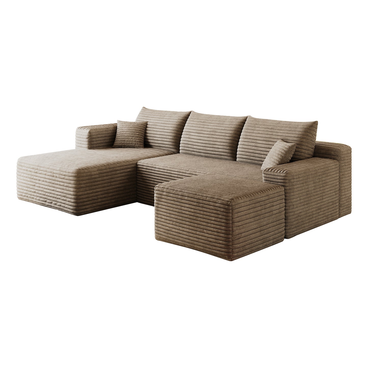 95" Cloud Sectional Sofa with 1 Ottoman,Modern Minimalist Upholstered Couches, Comfort U Shaped Sofa for Living Room,Deep Seat Corner Couch,No Assembly Required,Camel((Plush Corduroy Fabric) image 11
