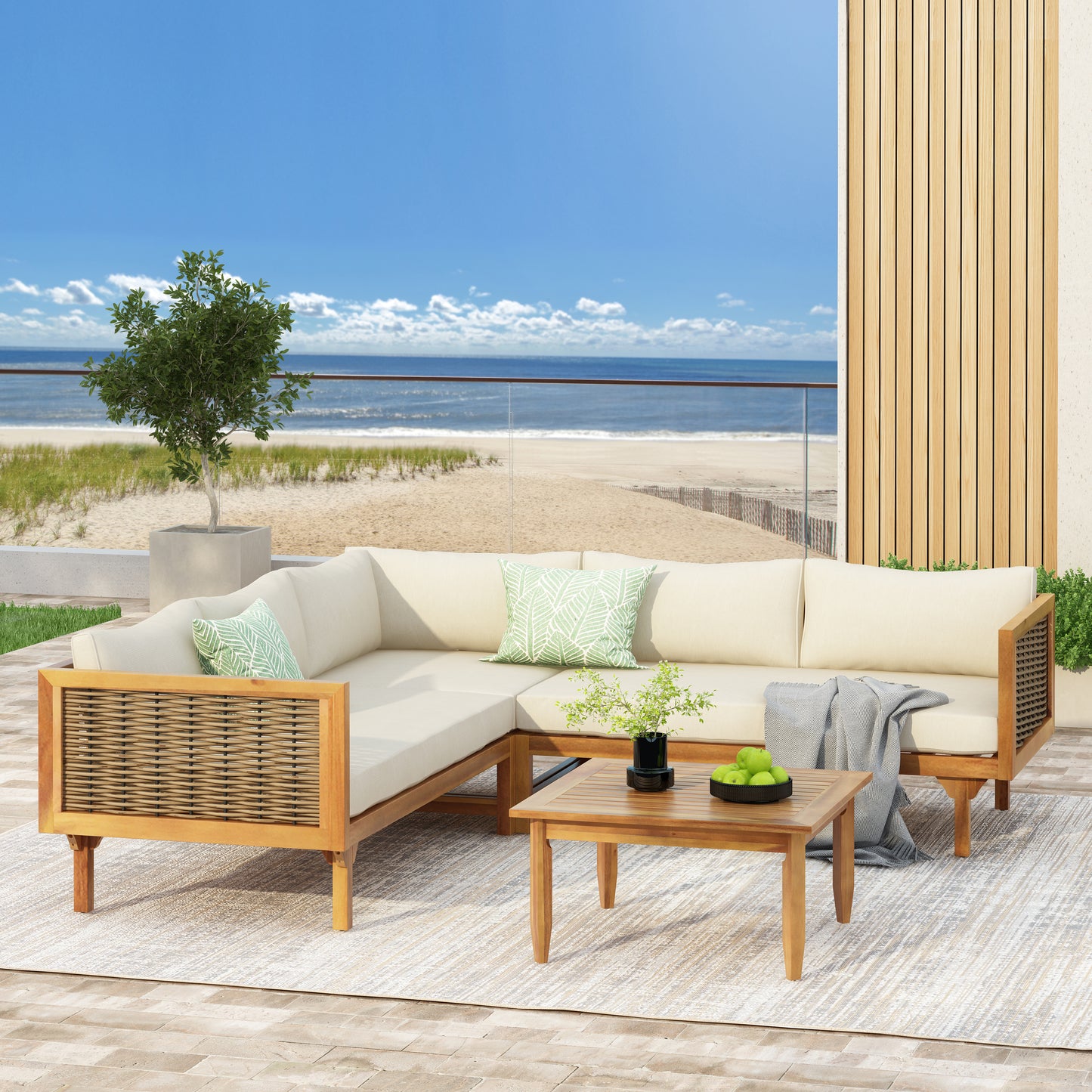 SECTIONAL SEATING GROUP WITH WATERPROOF CUSHIONS - PREMIUM OUTDOOR SOFA SET(BEIGE CUSHION) image 2