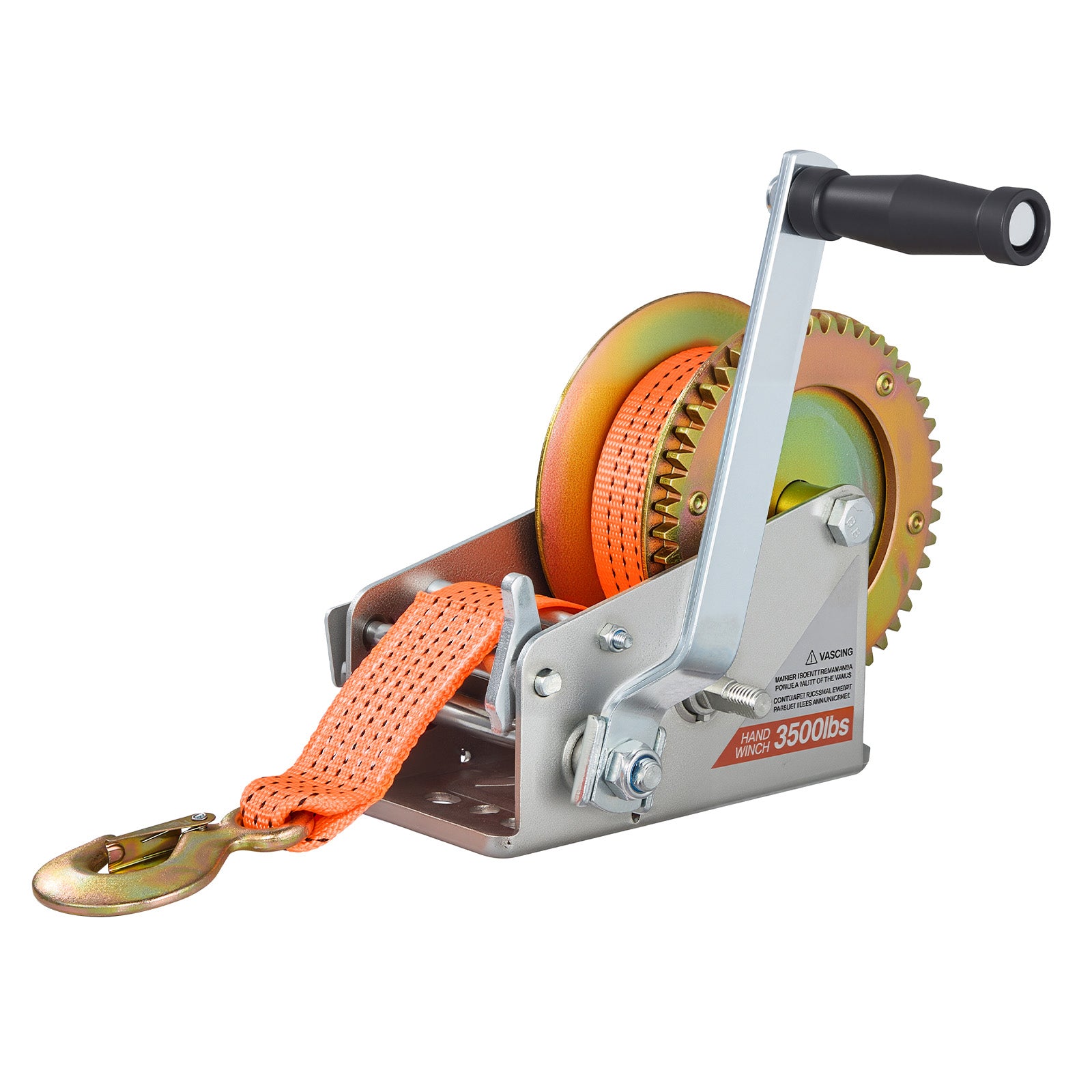 Boat Winch, 3500 lbs Hand Winch, Heavy Duty Manual Rope Crank with 20ft Orange Polyester Strap, Portable Two-Way Ratchet, 2 Speed Switchable, Anti-Slip Handle Gear for Boat Trailer ATV Towing image 9