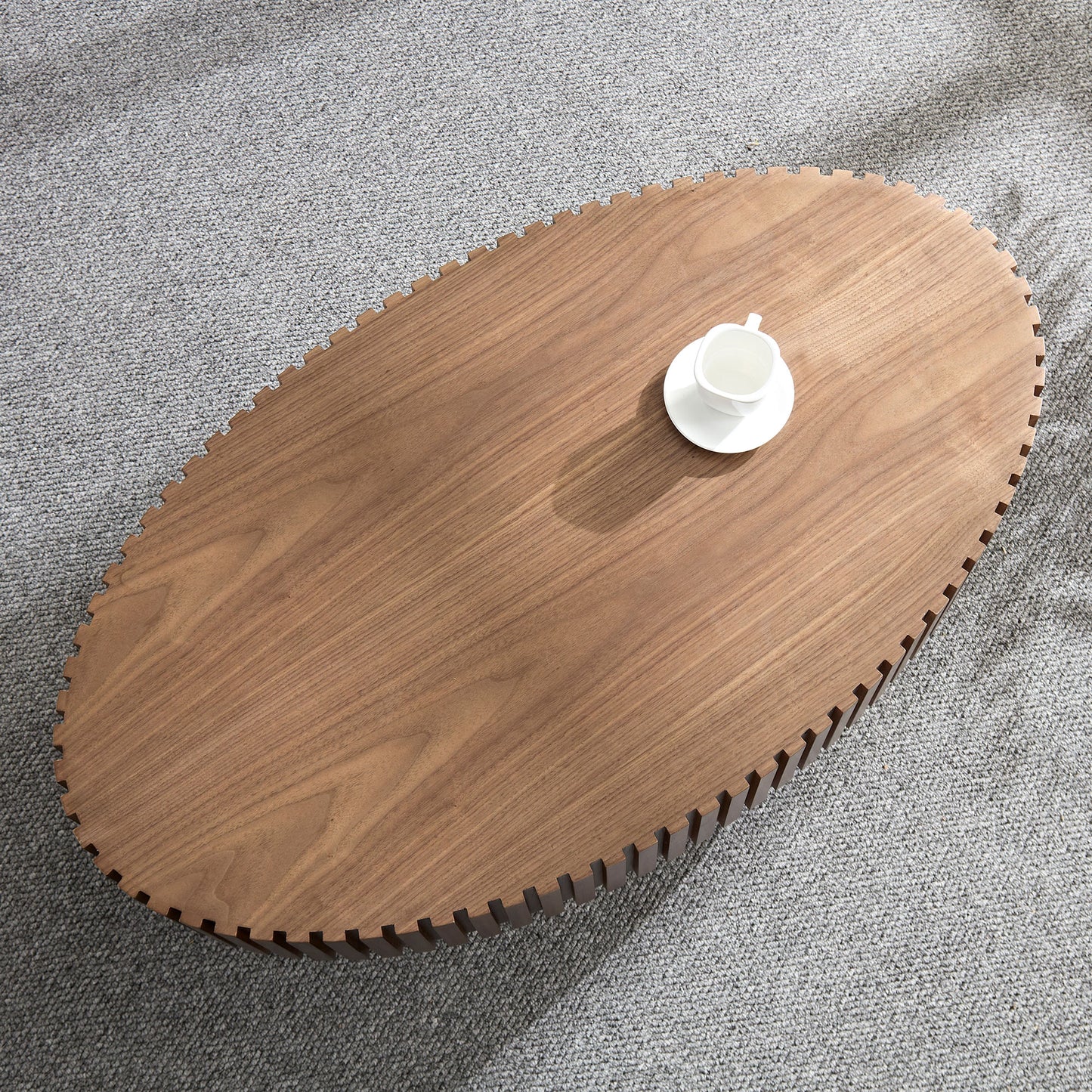 Modern Handcraft Drum Coffee Table Length 43.7 inch Ellipse Coffee Table for Living Room,Oval Small Coffee Table with Sturdy Pedestal,Walnut MDF,W2582P251185 image 5