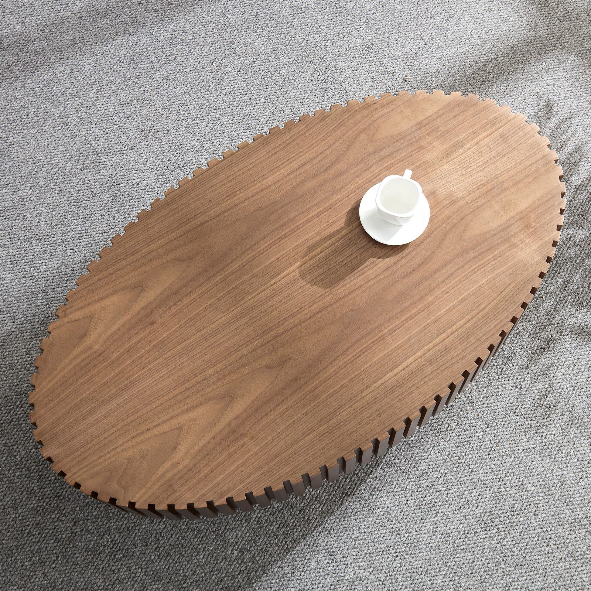 Modern Handcraft Drum Coffee Table Length 43.7 inch Ellipse Coffee Table for Living Room,Oval Small Coffee Table with Sturdy Pedestal,Walnut MDF,W2582P251185 image 5