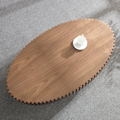 Modern Handcraft Drum Coffee Table Length 43.7 inch Ellipse Coffee Table for Living Room,Oval Small Coffee Table with Sturdy Pedestal,Walnut MDF,W2582P251185 image 5