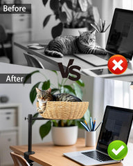 Cat Desk Bed, Cat's Desk Nest with Paper Rope Material, Steel Frame, Adjustable Height, 360 Rotating cat Desk Bed, Suitable for Cats up to 22 pounds, Easy to Install, Including mounting Accessories