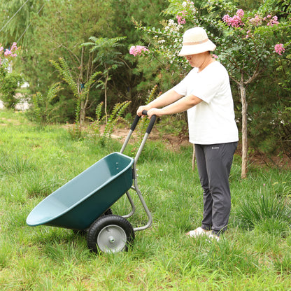 wheel barrow Two wheeled trolley for green garden 15 inch pneumatic wheel WB1001GN image 9