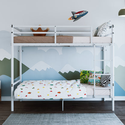 Bunk Bed with Ladder and high Guardrail Metal Bunk Bed, Storage Space, Noise Free,Twin Over Twin Size,White image 3