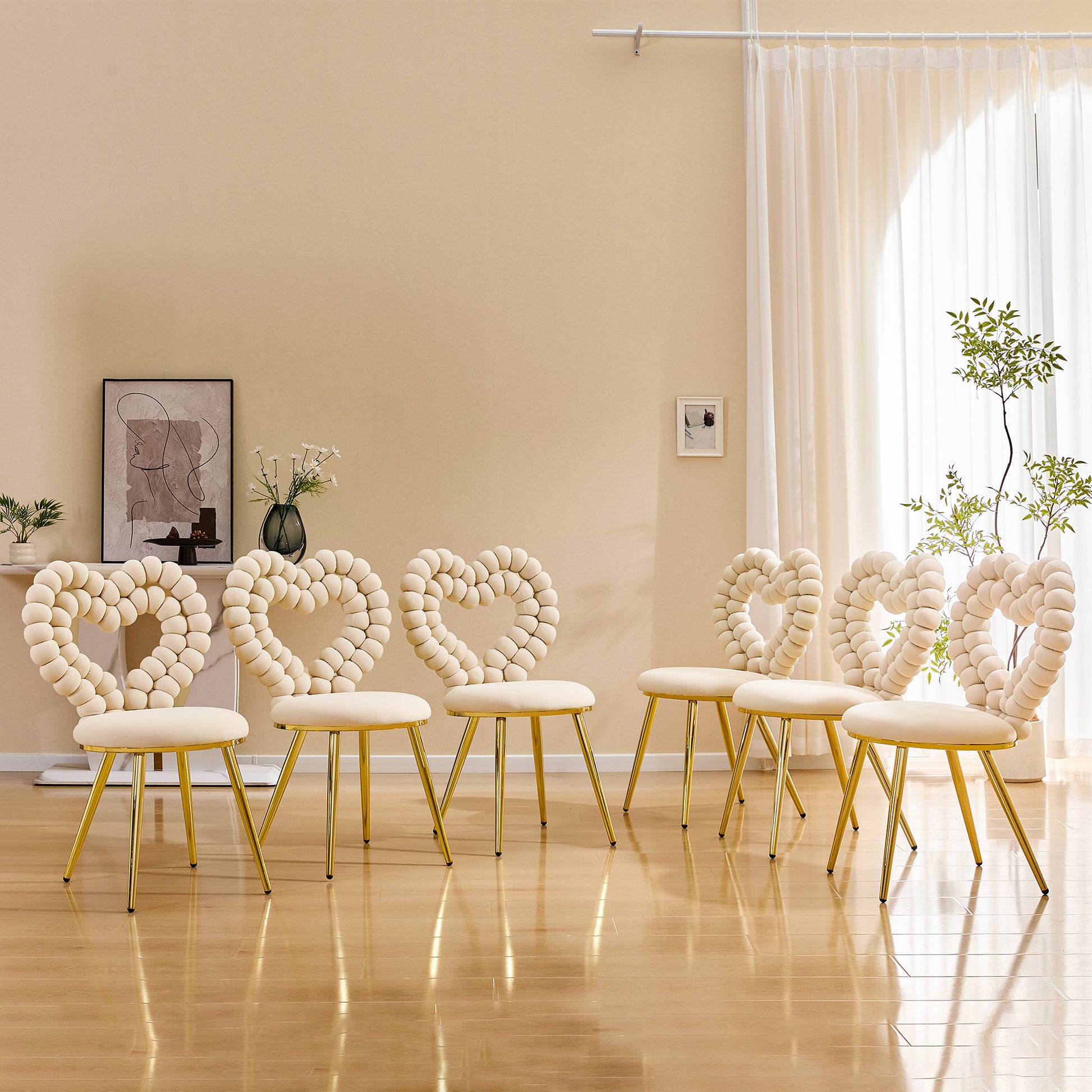 Set of 2 Unique Heart Bubble Tufted Accent Chair, Plush Velvet Chair with Shiny Gold Metal Frame, Cute & Modern Seating for Home Decor image 6