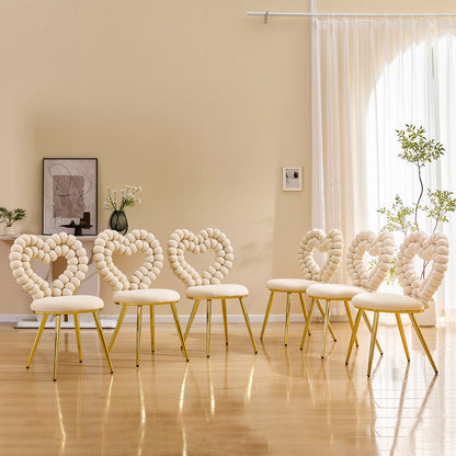 Set of 2 Unique Heart Bubble Tufted Accent Chair, Plush Velvet Chair with Shiny Gold Metal Frame, Cute & Modern Seating for Home Decor image 6