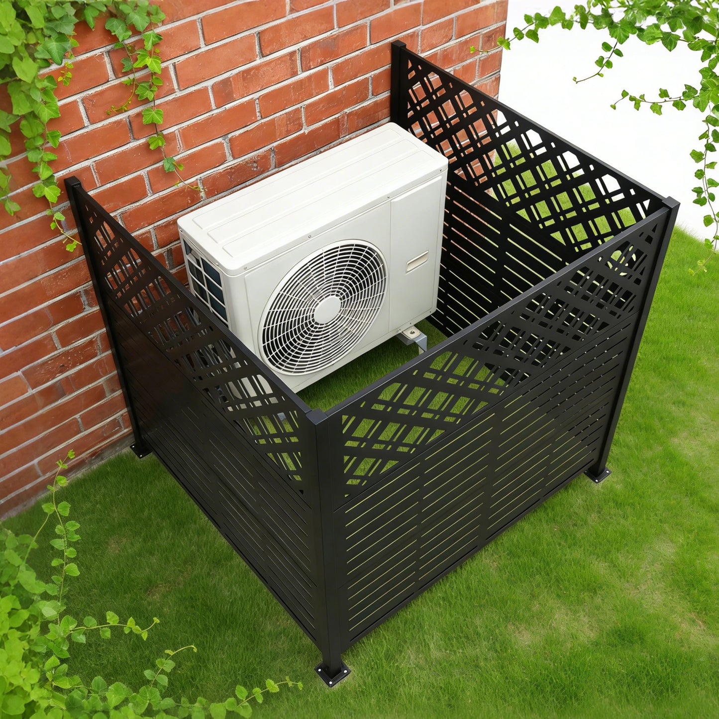 W48'' x H47.3'' x 2 Panels Metal Privacy Screen, Outdoor Privacy Panels, Trash Can Enclosure, Air Conditioner Fence, Pool Equipment Enclosure, Backyard Fencing, Rhombus Black image 2