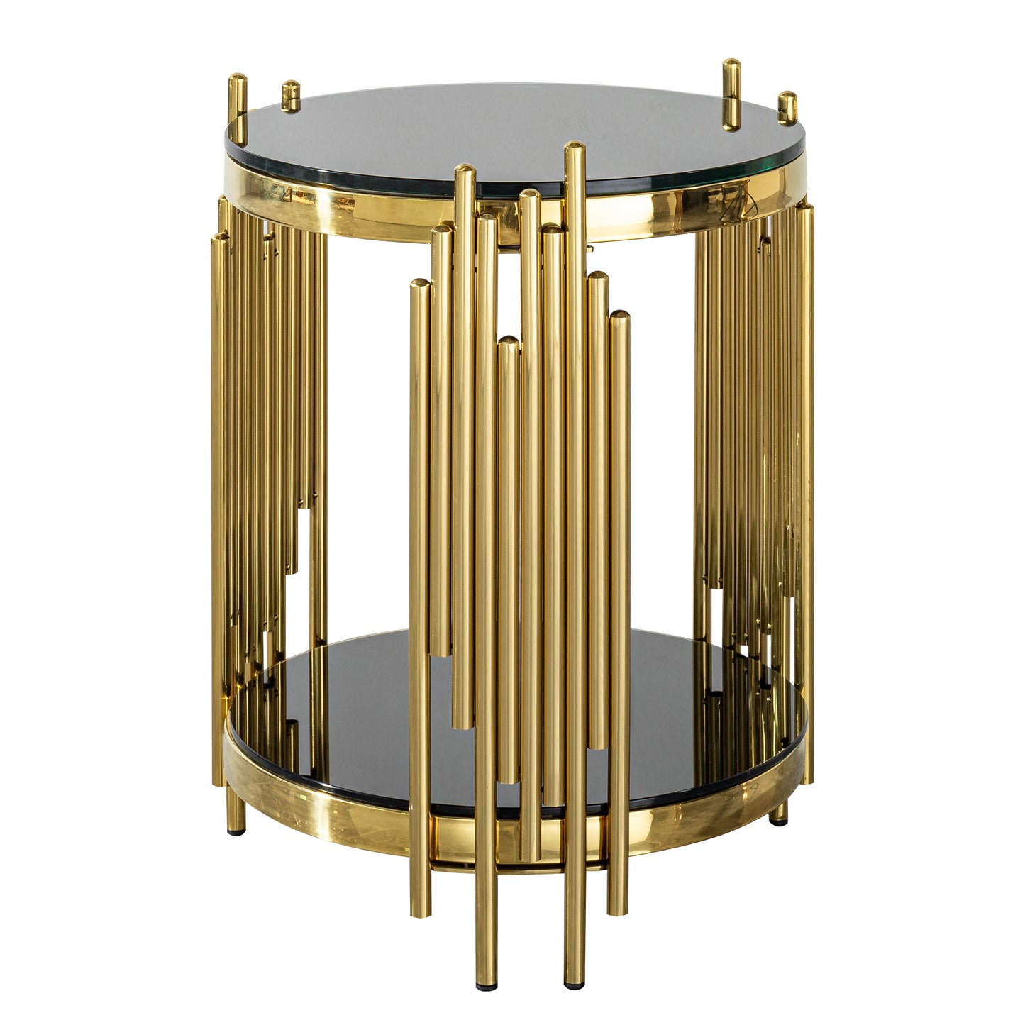 Luxury Round End Table with 2-Tier Black Tempered Glass Top and Gold Stainless Steel Frame, Modern Side Table for Living Room, Bedroom, Office, or Café image 8