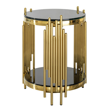 Luxury Round End Table with 2-Tier Black Tempered Glass Top and Gold Stainless Steel Frame, Modern Side Table for Living Room, Bedroom, Office, or Café image 8