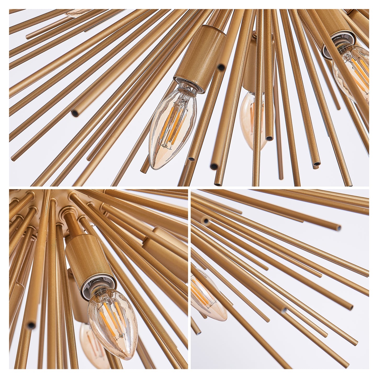 29" Mid-Century Modern 12-Light Starburst Chandelier – Gold Sputnik Pendant Light Fixture for Living Room, Dining Room, or Foyer (Bulb Not Included) image 8