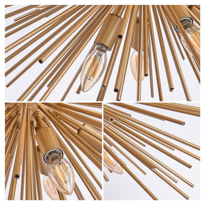 29" Mid-Century Modern 12-Light Starburst Chandelier – Gold Sputnik Pendant Light Fixture for Living Room, Dining Room, or Foyer (Bulb Not Included) image 8