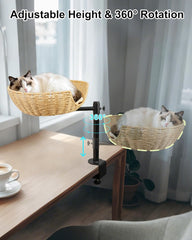 Cat Desk Bed, Cat's Desk Nest with Paper Rope Material, Steel Frame, Adjustable Height, 360 Rotating cat Desk Bed, Suitable for Cats up to 22 pounds, Easy to Install, Including mounting Accessories