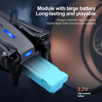 E88 Drone with Screen Controller with SD card, Foldable Mini Drone for Beginners, 2 Batteries, 360° Flips Waypoint Fly, Active Obstacle Avoidance, One Key Take Off/Landing. (2 batteries - Black)