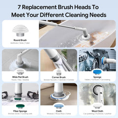 Electric Spin Scrubber, 2025 New Cordless Cleaning Brush, Shower Cleaning Brush with 7 Replaceable Brush Heads, Power Scrubber 3 Adjustable Speeds, Detachable Long Handle & IPX7 Waterproof