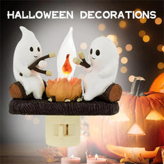 Ghost Campfire Flickering Night Light, 3D LED Night Light Faux Campfire Halloween Spooky Fire,Ghost Decorations Halloween lamp Gifts,Flameless Candles Halloween Decorations Indoor (2 Pcs)