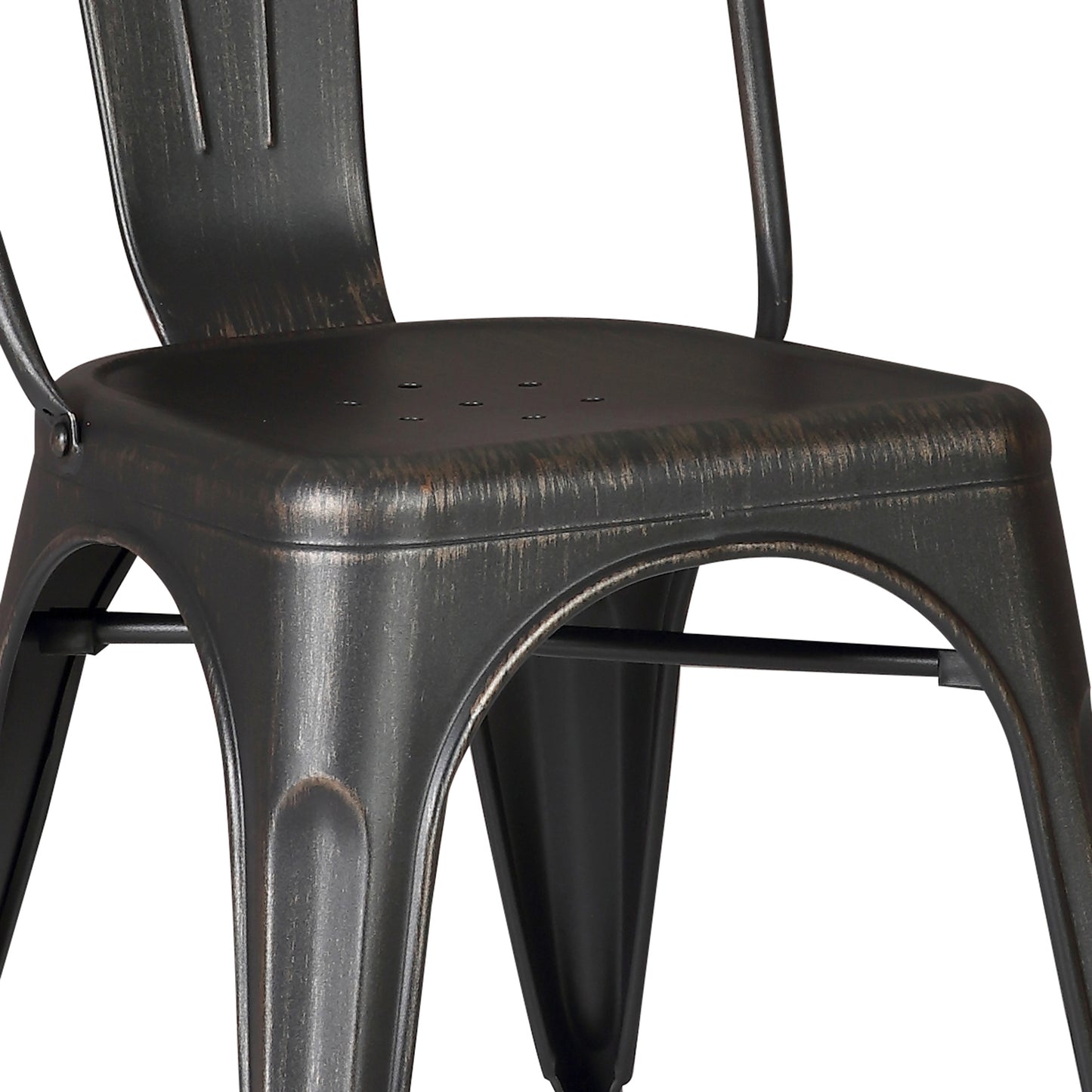 Set of 4 Stackable Metal Dining Chairs, Modern Industrial Slat Back Dining Chairs, Sturdy Cross Brace Support, Lightweight Portable Armless Chair for Kitchen, Dining Room, Bar, Distressed Black image 10
