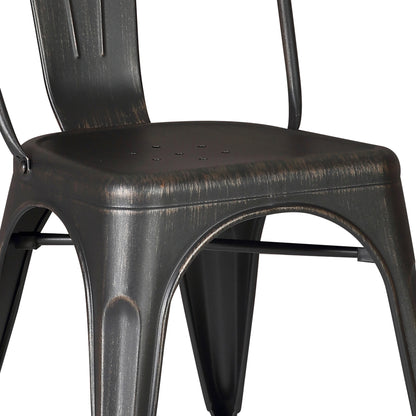 Set of 4 Stackable Metal Dining Chairs, Modern Industrial Slat Back Dining Chairs, Sturdy Cross Brace Support, Lightweight Portable Armless Chair for Kitchen, Dining Room, Bar, Distressed Black image 10