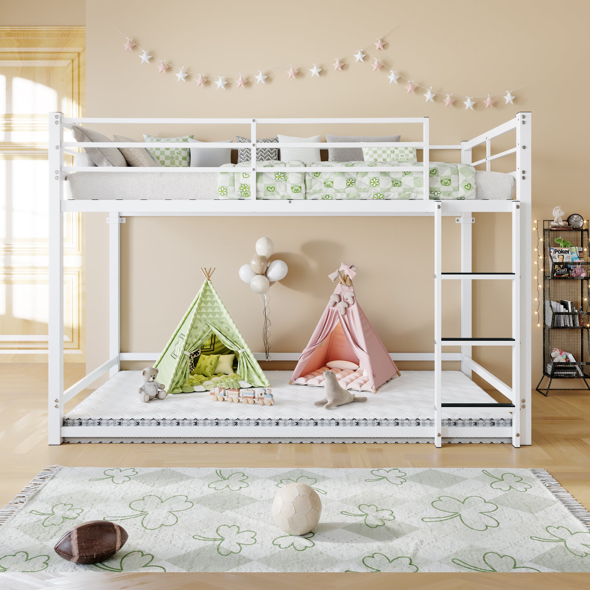 Bunk Bed with Ladder and high Guardrail Metal Bunk Bed, Storage Space, Noise Free,Twin Over Twin Size,WHITE image 5