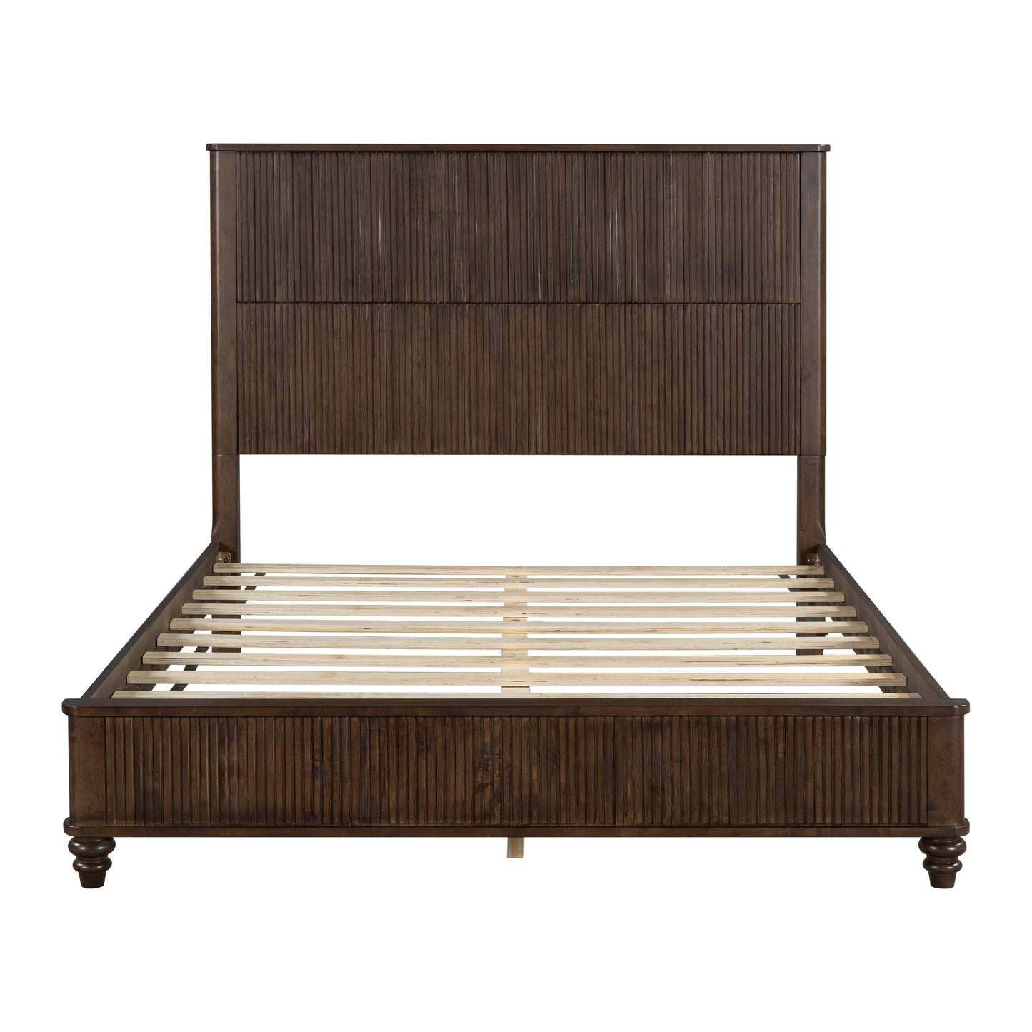 Solid Wood Bed Frame,Queen Platform Bed Frame with Headboard,Tall Headboard Natural Wood Bed,No Box Spring Needed,Walnut image 5