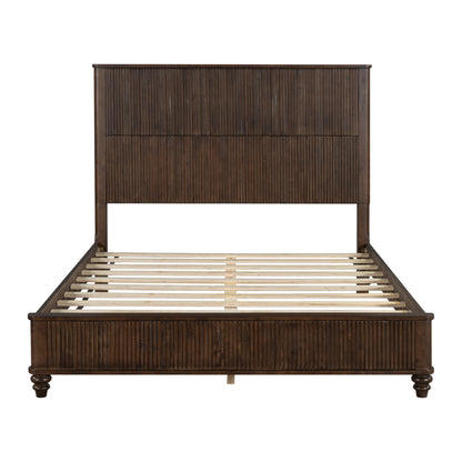 Solid Wood Bed Frame,Queen Platform Bed Frame with Headboard,Tall Headboard Natural Wood Bed,No Box Spring Needed,Walnut image 5
